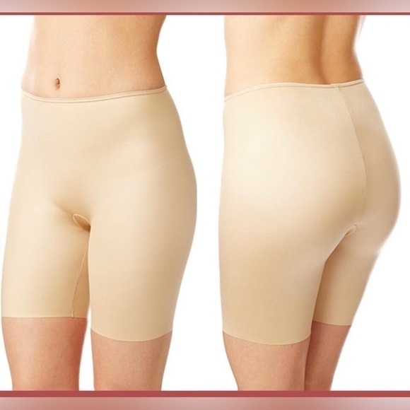 Spanx Slimplicity Mid Thigh Shaper Satin Cream Shorts - Picture 1 of 13